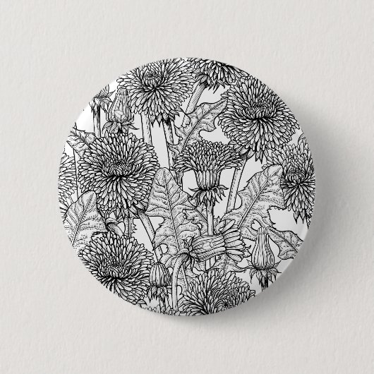 Badge Rond 5 Cm Dandelions, noir et blanc (Devant)