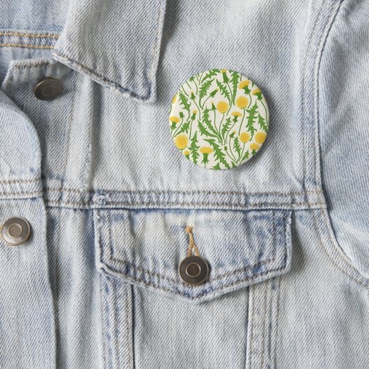 Badge Rond 5 Cm Dandelions, vert, jaune et blanc (En situation)