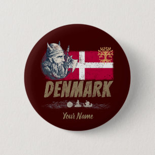 Badge Rond 5 Cm Danemark pavillon vintage viking et navire souveni