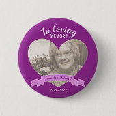 Badge Rond 5 Cm Dans la mémoire amoureuse photo nom de coeur viole (Devant)