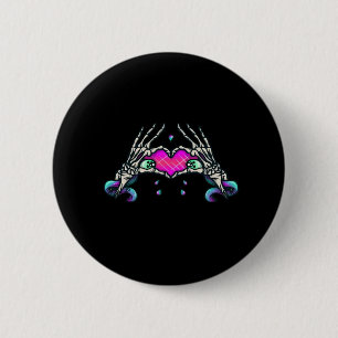 Badge Rond 5 Cm Dans la mort - Squelette Mains de coeur