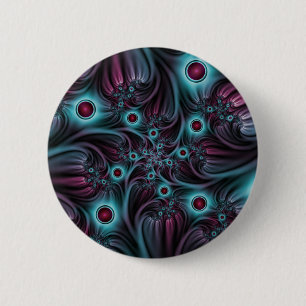 Badge Rond 5 Cm Dans la profondeur Bleu rose Abstrait Fractal Art