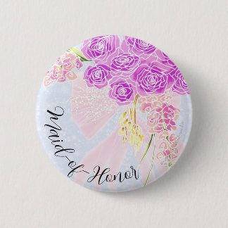 Badge Rond 5 Cm Dans le bouquet de demoiselle d'honneur au ruban r