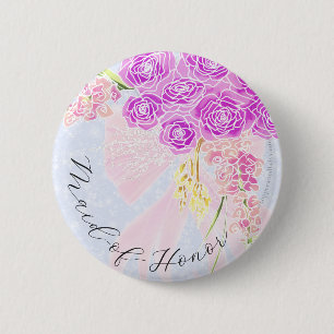 Badge Rond 5 Cm Dans le bouquet de demoiselle d'honneur au ruban r