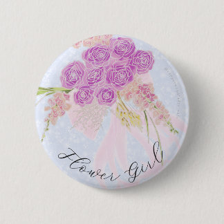 Badge Rond 5 Cm Dans le bouquet de ruban bleu rose, fleur de fille