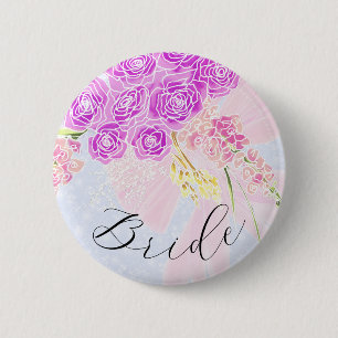 Badge Rond 5 Cm Dans le nœud transparent bleu rose et les Bouquet-