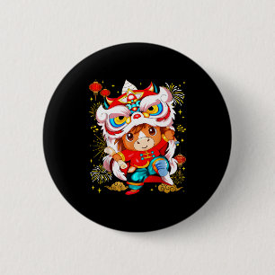 Badge Rond 5 Cm Danse de lion de cheval drôle Nouvel An chinois En