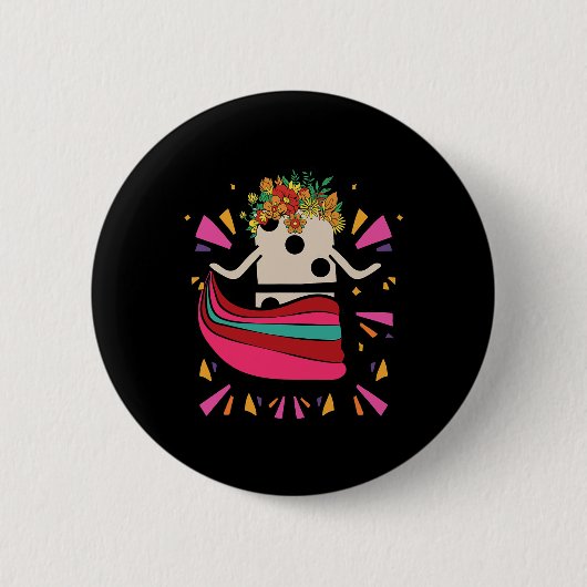 Badge Rond 5 Cm Danser Train Mexicain Domino Tile Fleurs Drôle Ga (Devant)