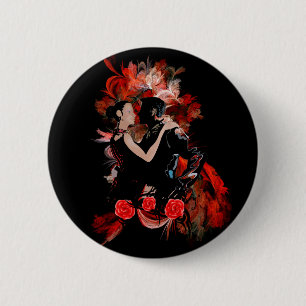 Badge Rond 5 Cm Danseurs de tango romantiques sur la fractale roug