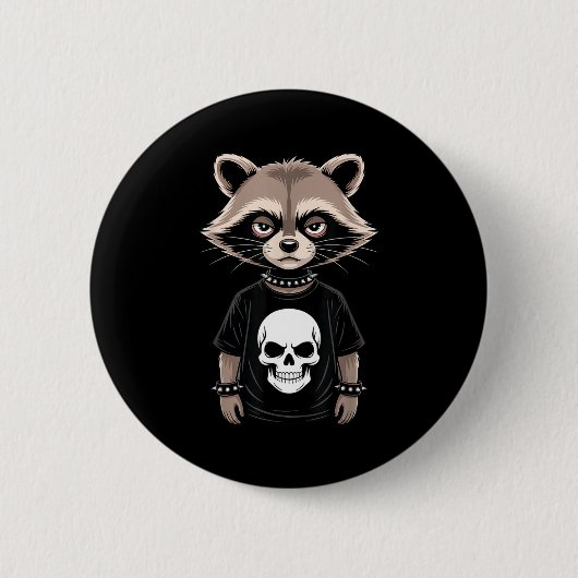 Badge Rond 5 Cm Dark Emo Raccoon With Skull Punk Style Alternative (Devant)