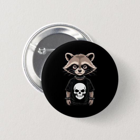 Badge Rond 5 Cm Dark Emo Raccoon With Skull Punk Style Alternative (Devant & derrière)