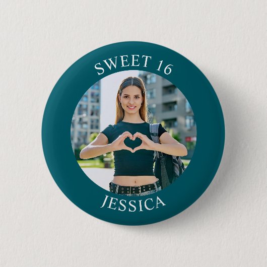Badge Rond 5 Cm Dark Turquoise Sweet 16 Birthday Circle Photo (Devant)