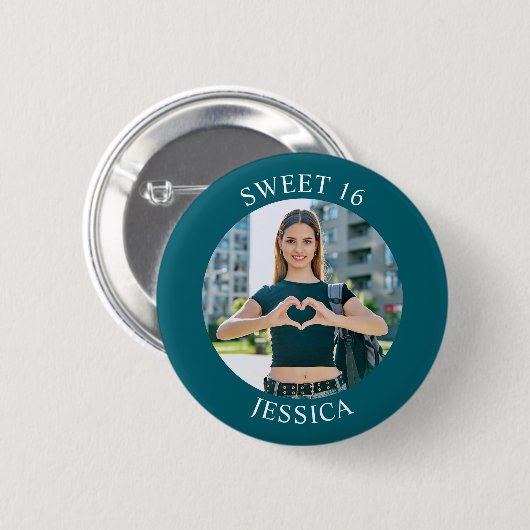 Badge Rond 5 Cm Dark Turquoise Sweet 16 Birthday Circle Photo (Devant & derrière)