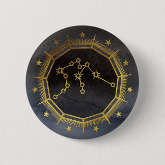 Badge Rond 5 Cm Dark Zodiac: Aquarius Birth Sign Black & Gold