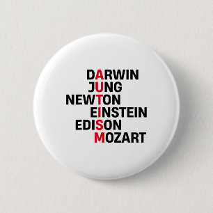 Badge Rond 5 Cm Darwin Jung Newton Einstein Edison Mozart Autisme
