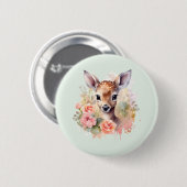 Badge Rond 5 Cm De Beaux Cerfs Entourés De Roses (Devant & derrière)