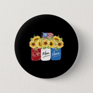 Badge Rond 5 Cm De Juillet Femme Maman Nana Tournesol Avec Drapeau