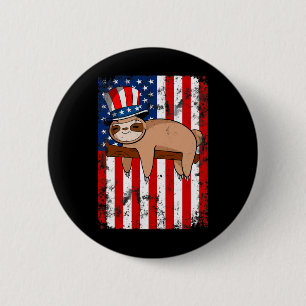 Badge Rond 5 Cm De Juillet Mignonne Sloth États-Unis Indépendance