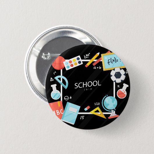 BADGE ROND 5 CM DE NOUVEAU À L'ÉCOLE 2018 (Devant & derrière)