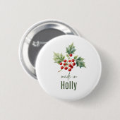 Badge Rond 5 Cm December Holly Birth Flower Flat Thank You (Devant & derrière)