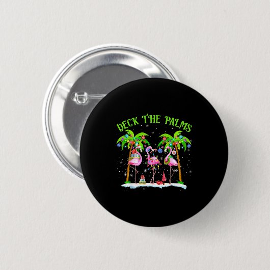 Badge Rond 5 Cm Deck The Palms Flamingo Trocal Christmas Lights  (Devant & derrière)