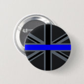 Badge Rond 5 Cm Décor Union Jack de Ligne Bleue Mince (Devant & derrière)