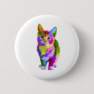 Badge Rond 5 Cm Décoration colorée animale Design de chat Géométri
