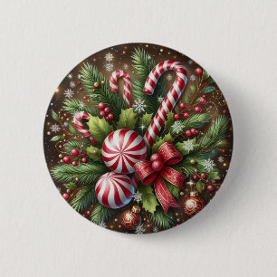 Badge Rond 5 Cm Décoration de Noël classique en menthe/canne de bo