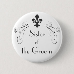 Badge Rond 5 Cm Decorative Fleur de Lis Sister de bouton de marié