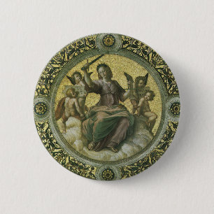 Badge Rond 5 Cm Déesse romaine Justice avec les anges par Raphael