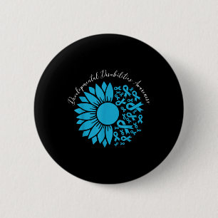 Badge Rond 5 Cm Déficiences développementales Ruban Bleu Tournesol