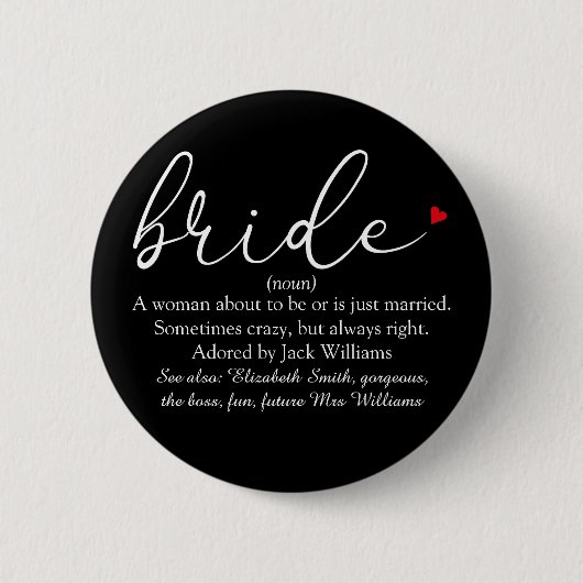 Badge Rond 5 Cm Définition de la mariée de script, douche de maria (Devant)