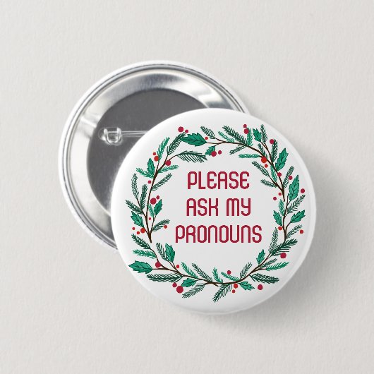 Badge Rond 5 Cm DEMANDEZ À MES PRONONONS Noël Wreath CUSTOM Holida (Devant & derrière)