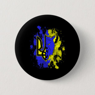 Badge Rond 5 Cm Demi-loup Demi-Ukraine Tryzub Symbole ukrainien et