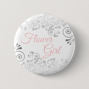 Badge Rond 5 Cm Demoiselle d'honneur bouton rose et gris