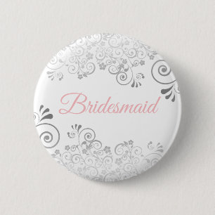 Badge Rond 5 Cm Demoiselle d'honneur Bouton Rose & Gris