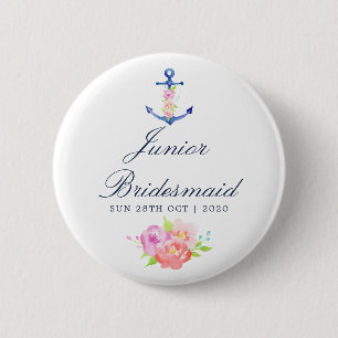 Badge Rond 5 Cm Demoiselle d'honneur junior de mariage floral naut