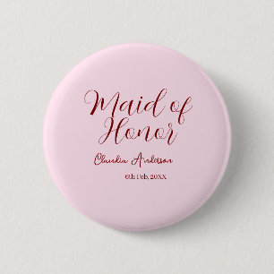 Badge Rond 5 Cm Demoiselle d'honneur mauve nom date rose pastel ma