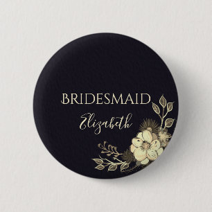 Badge Rond 5 Cm Demoiselle d'honneur noire élégante