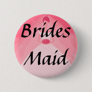 Badge Rond 5 Cm Demoiselle d'honneur simple rose assez Girly