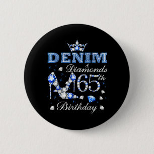 Badge Rond 5 Cm Denim et Diamants 65e Anniversaire Talons Hauts Co