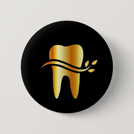 Badge Rond 5 Cm Dent d'or avec le feuille (Devant)