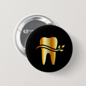 Badge Rond 5 Cm Dent d'or avec le feuille (Devant & derrière)