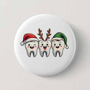 Badge Rond 5 Cm Dentiste Noël Dental Père Noël Floss Xmas Tree