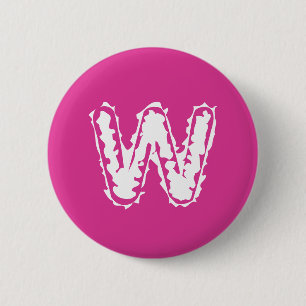 Badge Rond 5 Cm Déplaisant Monogramme blanc sur rose