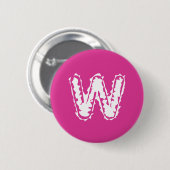 Badge Rond 5 Cm Déplaisant Monogramme blanc sur rose (Devant & derrière)