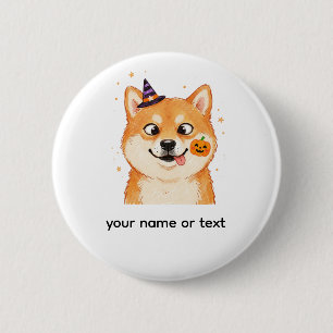 Badge Rond 5 Cm Derpy Shiba Inu Halloween Citrouille