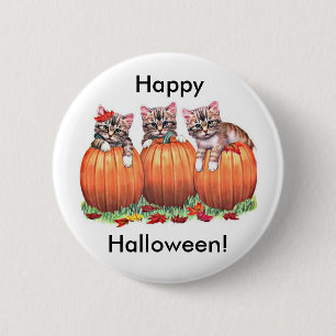 Badge Rond 5 Cm Des chatons en Citrouille pour Halloween
