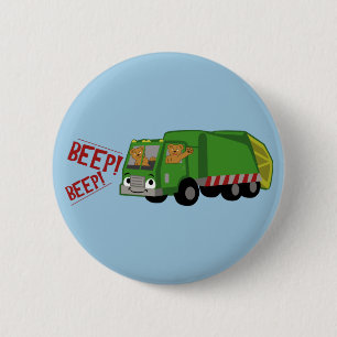 Badge Rond 5 Cm Des ours conduisant un camion-poubelle