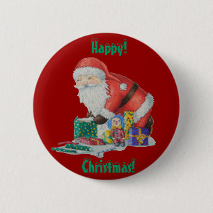 Badge Rond 5 Cm des sants enveloppant cadeaux et jouets pour noël
